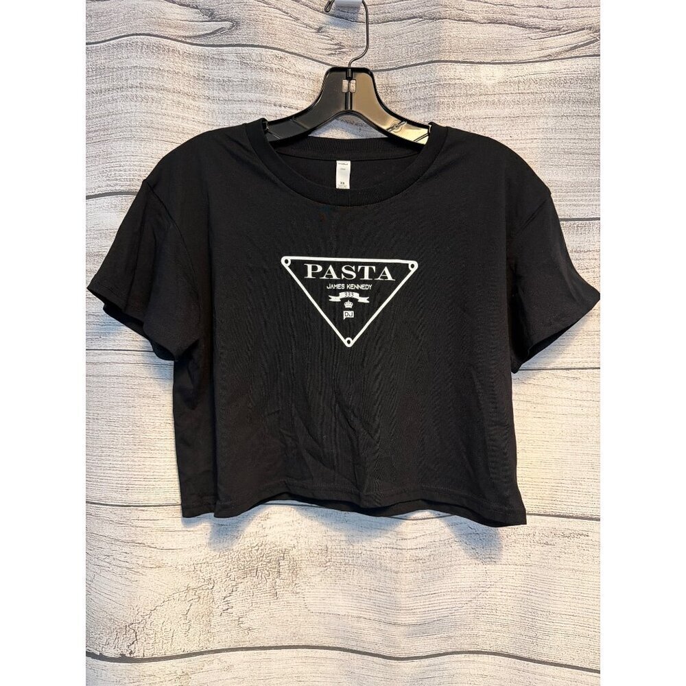 Ascolour Black Crop Top With "Pasta James Kennedy" Graphic Size XS